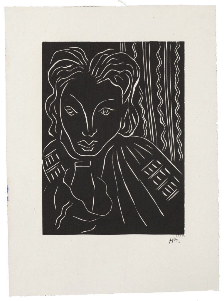 Ilustración en blanco y negro de un retrato estilizado