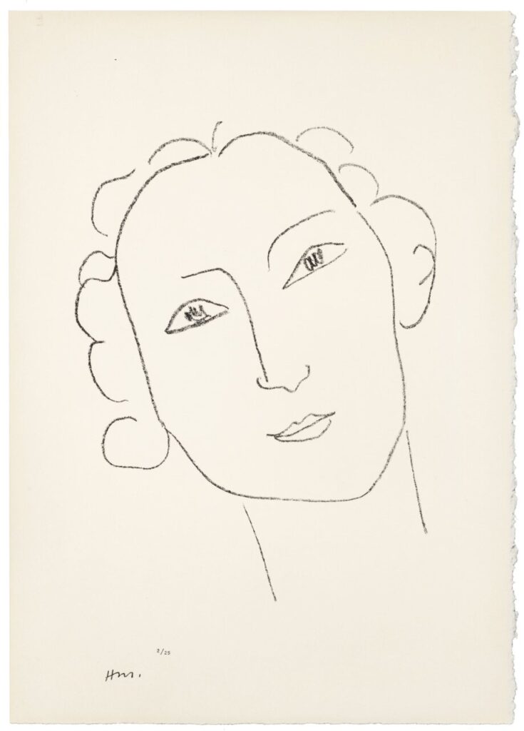Dibujo abstracto de un rostro por Henri Matisse con líneas simples.