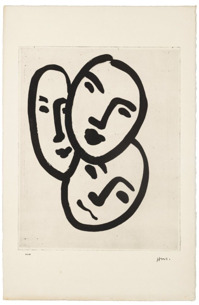 Obra de Henri Matisse con tres rostros estilizados en negro