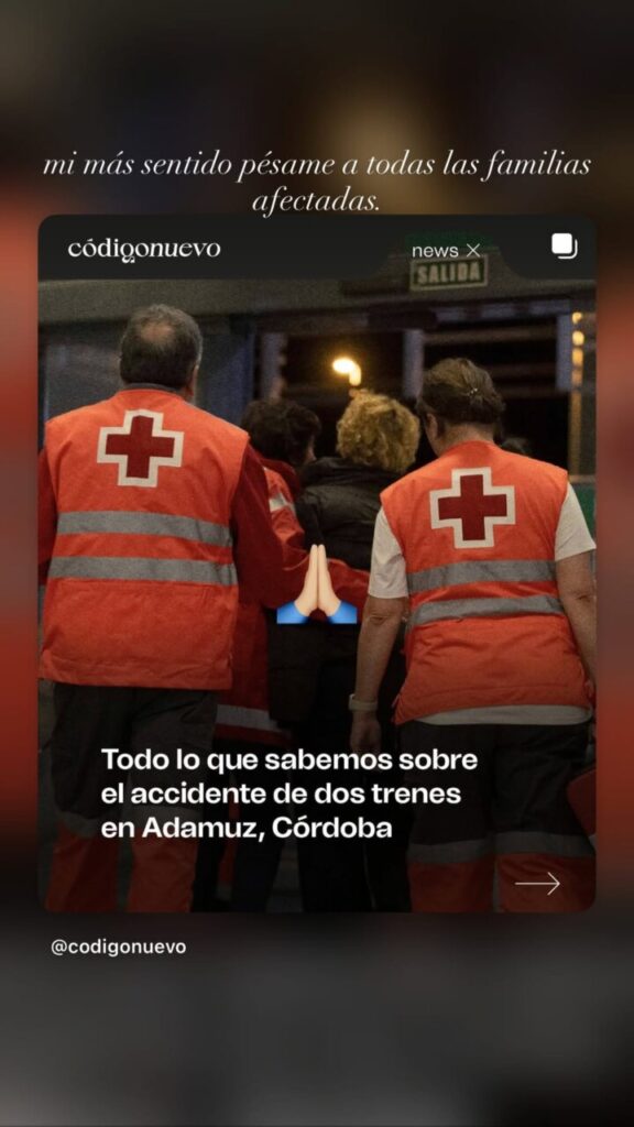 Aitana expresando condolencias por el accidente ferroviario en Adamuz