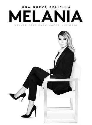 Cartel de la película Melania con una mujer en traje negro