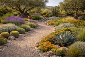 Jardín sostenible en Baleares con plantas autóctonas y diseño inteligente