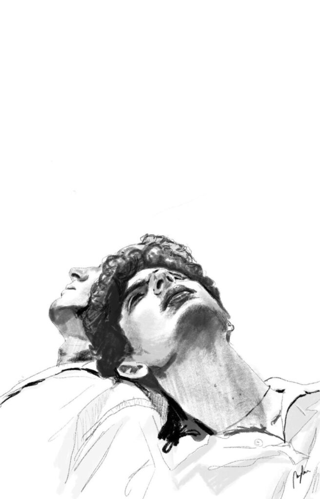 “No sé pintar sin música”: así crea Magda Trobat, la artista que retrata instantes cotidianos de Mallorca 7 Ilustración de dos personas con expresiones artísticas en blanco y negro