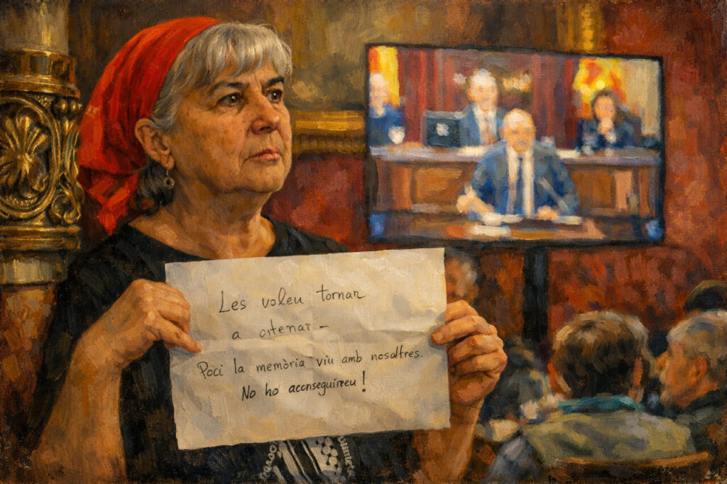 Mujer sosteniendo un cartel en un evento político