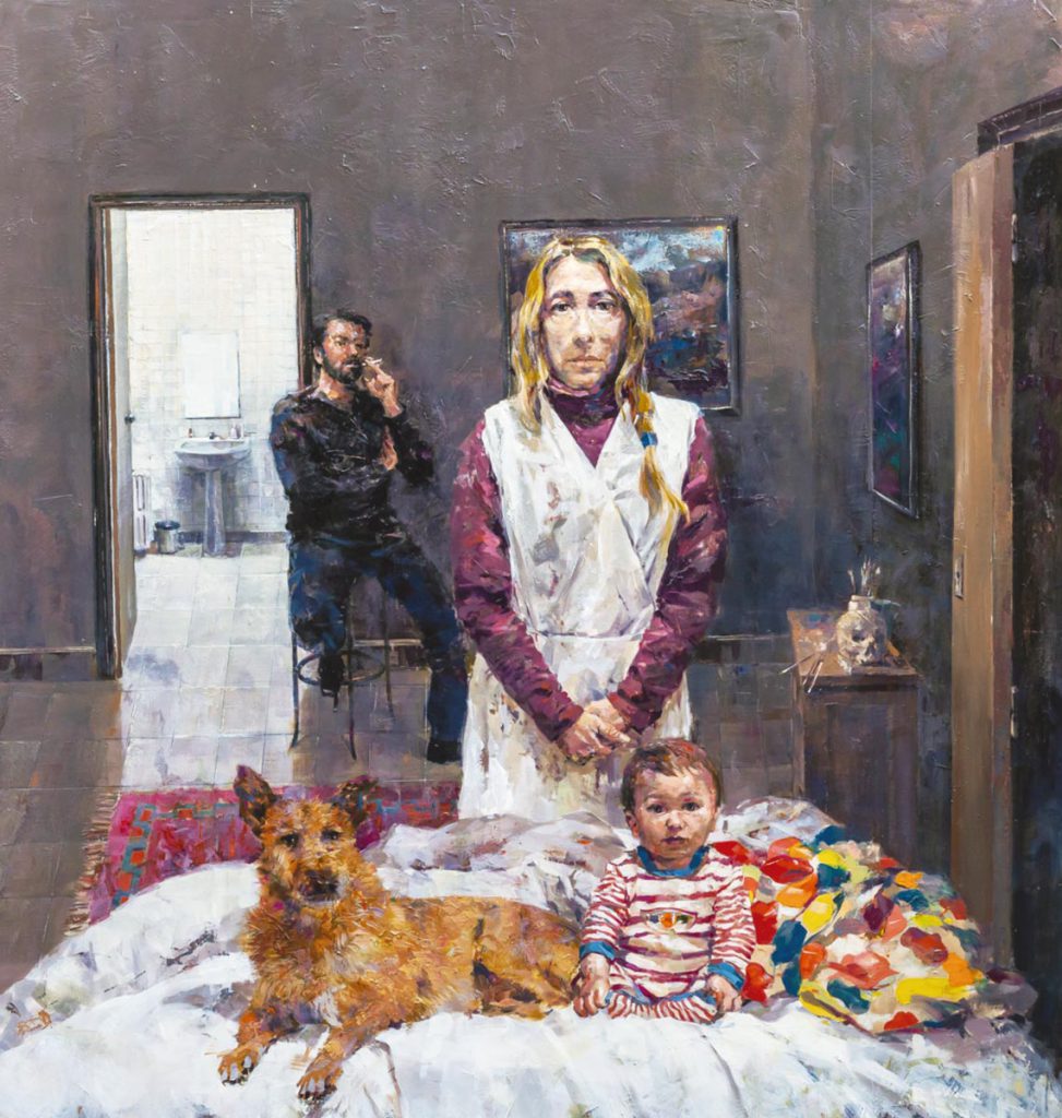 Pintura de Fernando Botero en exposición con figuras volumétricas