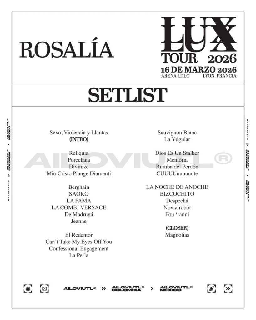 Setlist del concierto de Rosalía en el LUX Tour 2026 en Lyon