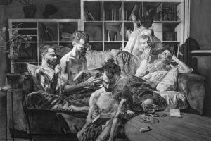 Obra de arte contemporáneo en ARCOMadrid 2026 con figuras humanas en un sofá