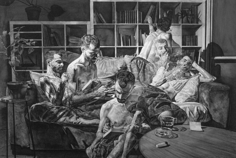 Obra de arte contemporáneo en ARCOMadrid 2026 con figuras humanas en un sofá