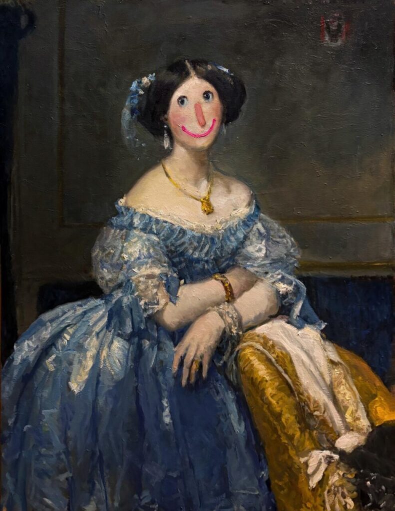Retrato de la Princesa de Brogile con un toque moderno en su rostro.