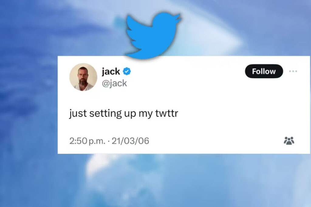 Captura del primer tuit publicado por Jack Dorsey en Twitter.