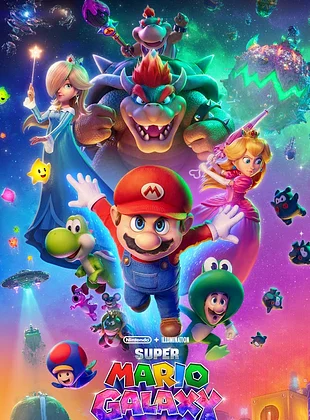 Cartel de la película Super Mario Galaxy con personajes icónicos