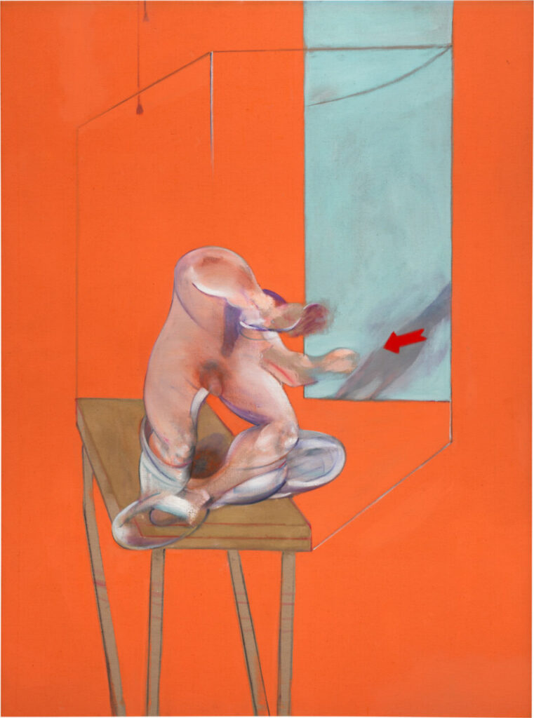 Pintura de Francis Bacon con figura humana en un fondo naranja