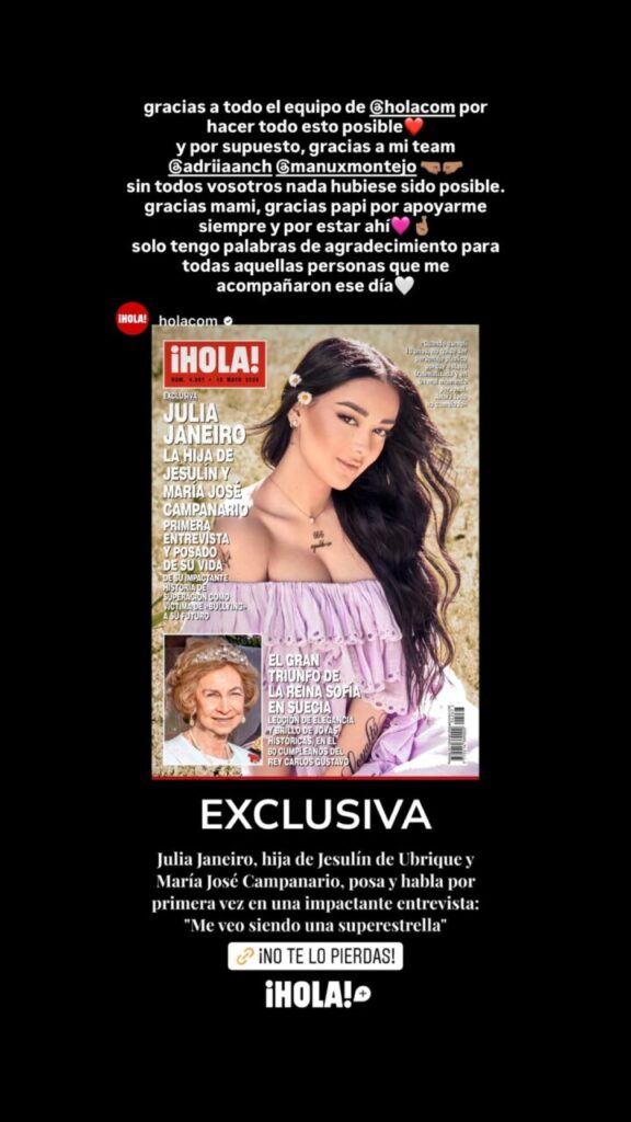 Julia Janeiro en la portada de la revista ¡Hola! durante su primera entrevista.