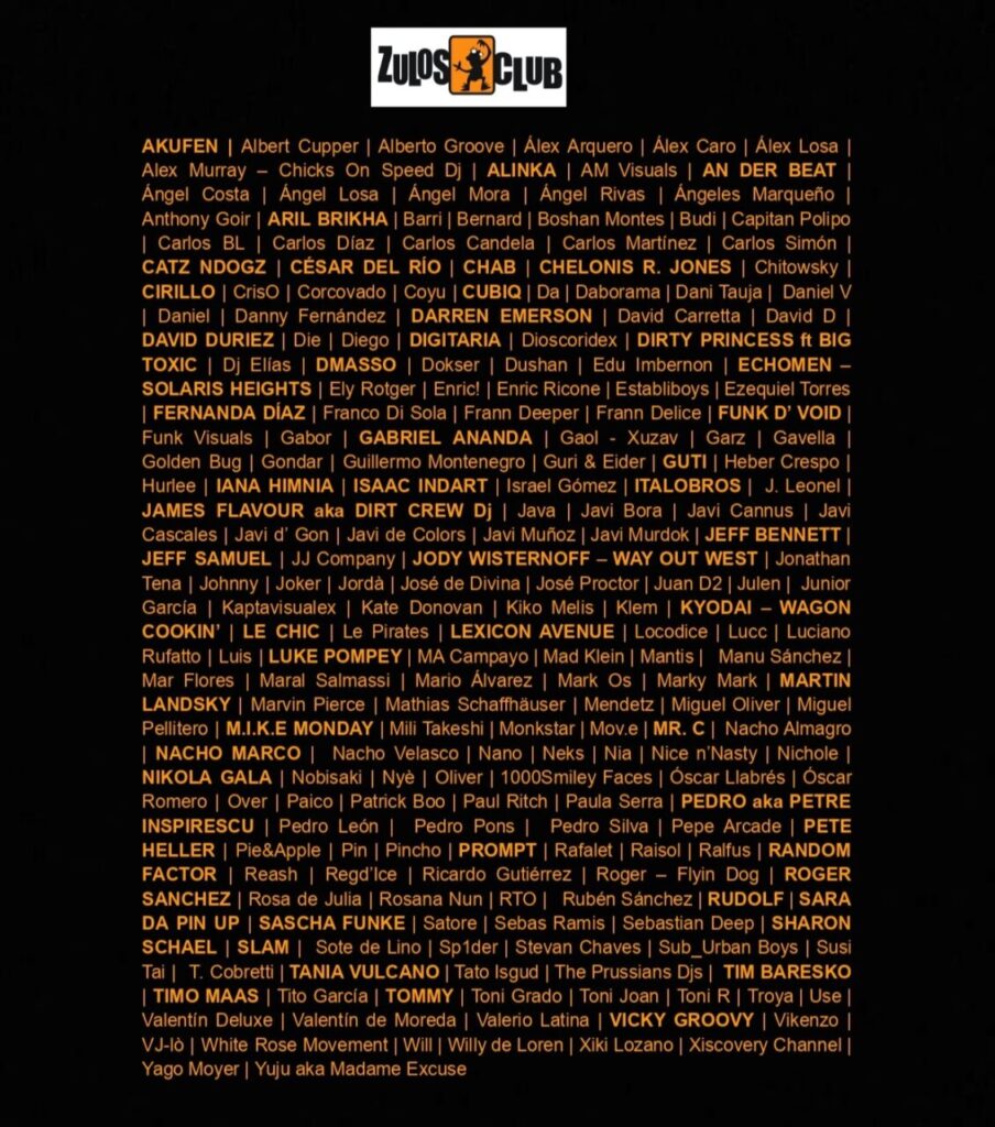 Cartel del 26 aniversario de Zulos Club en Amok con artistas destacados