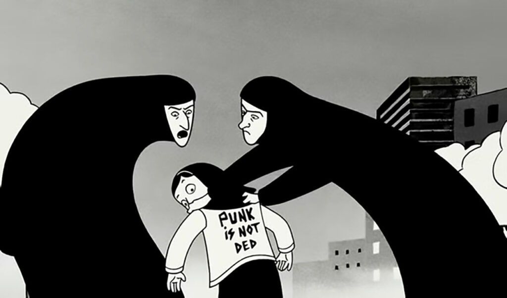 Ilustración de Marjane Satrapi en su obra Persépolis