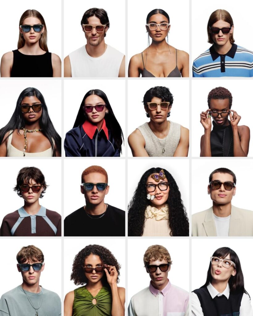 Modelos usando gafas Meta en una presentación de producto