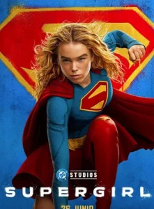 Supergirl en su traje icónico con capa roja y símbolo en el pecho