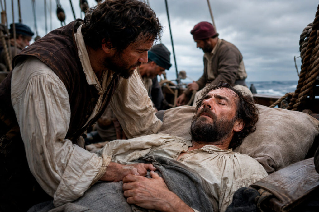 Escena de la muerte de Juan Sebastián Elcano en el mar